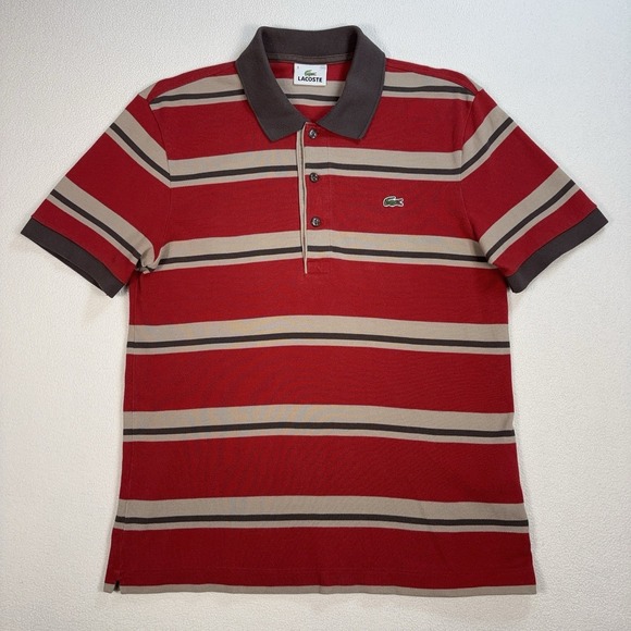 Lacoste Other - Lacoste Polo Shirt Men's S /‎ 3 Red Stripe Logo 100% Cotton Button Shirt
